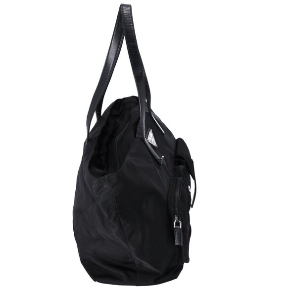 PRADA Triangle Logo Nylon Tote Black Leather - Picture 3 of 10